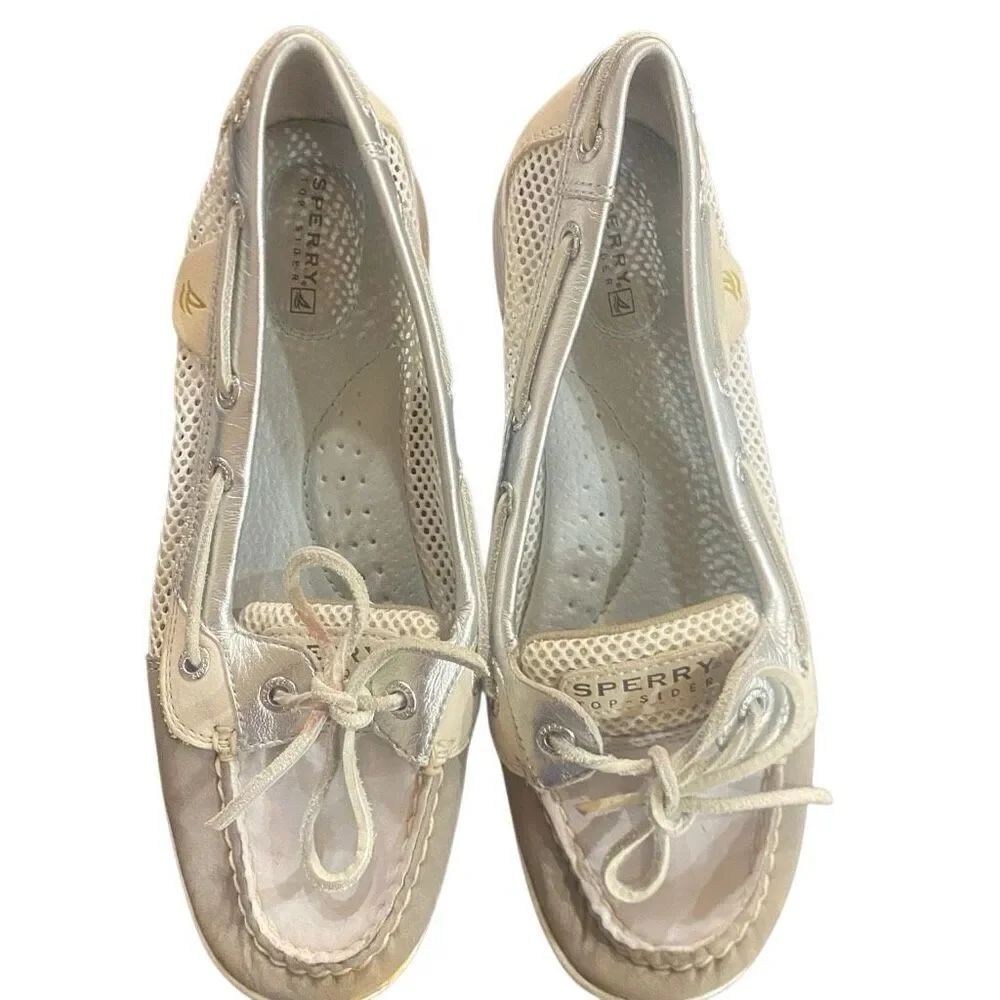 Sperry Sliders leather size 8M flats gray and white